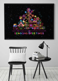 Seasons Greetings Neon Christmas Tree Print