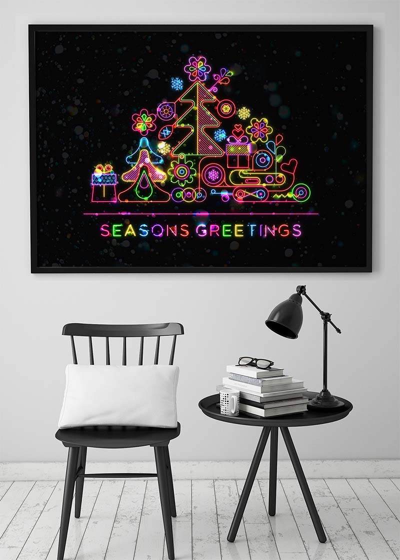 Seasons Greetings Neon Christmas Tree Print