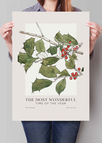 The Most Wonderful Time Of Year Holly Christmas Print