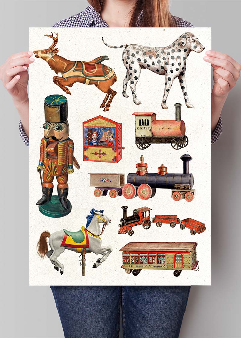 Vintage Christmas Toys Print