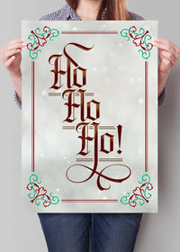 Ho Ho Ho Gothic Text Christmas Print White