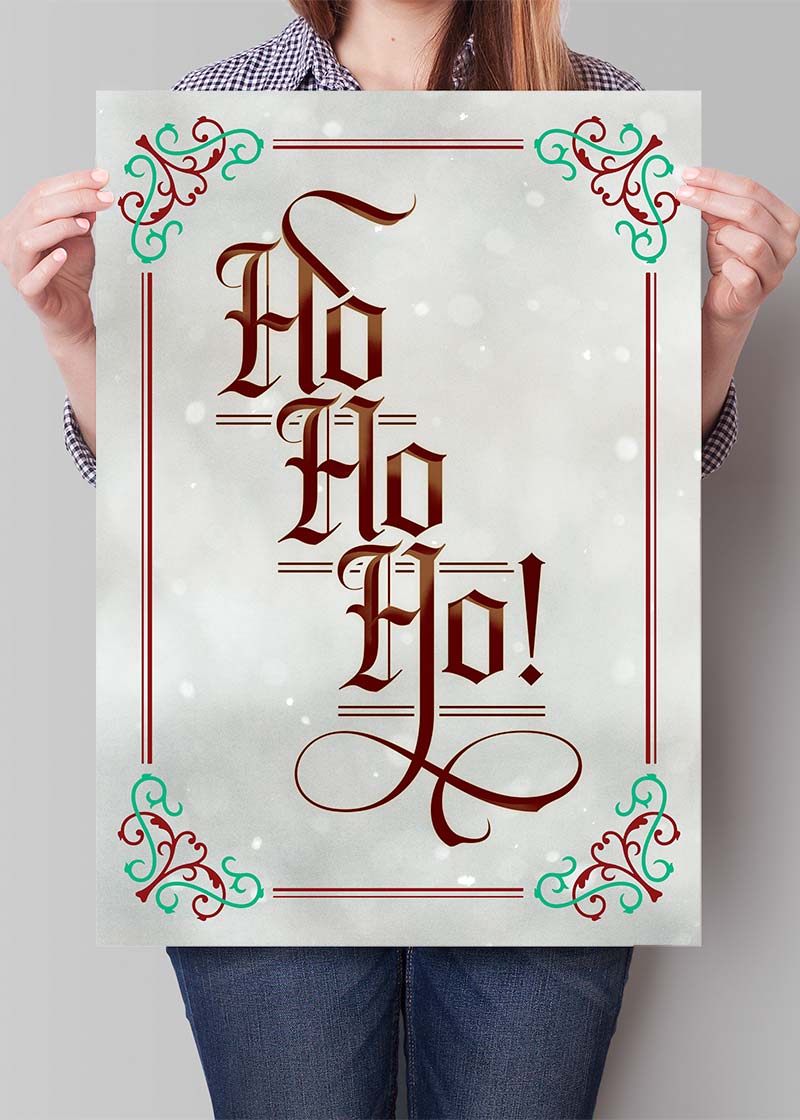 Ho Ho Ho Gothic Text Christmas Print White