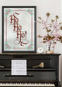 Ho Ho Ho Gothic Text Christmas Print White