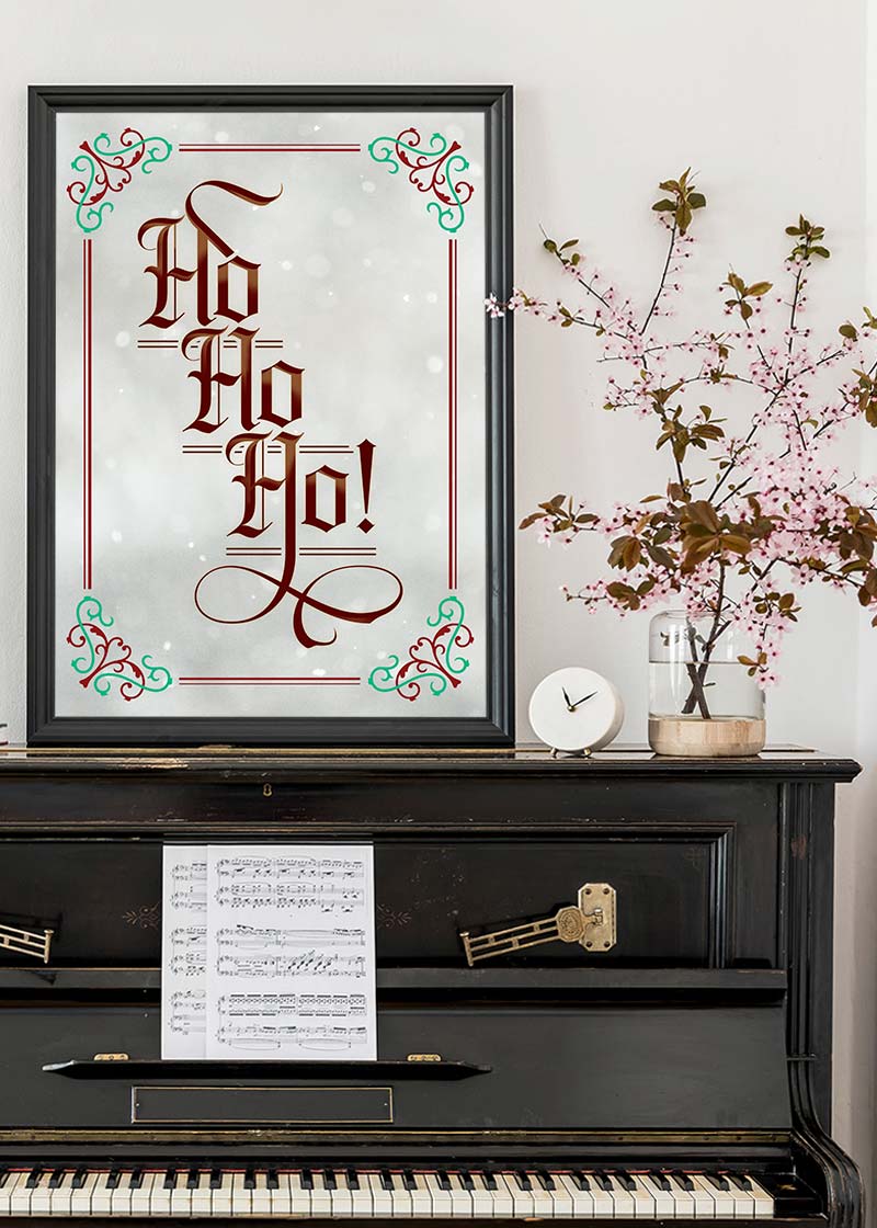 Ho Ho Ho Gothic Text Christmas Print White