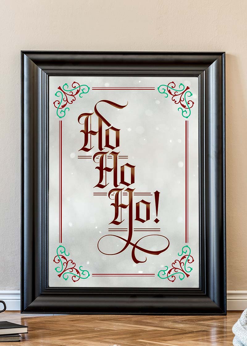 Ho Ho Ho Gothic Text Christmas Print White