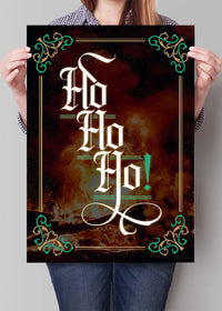 Ho Ho Ho Gothic Text Christmas Print Dark