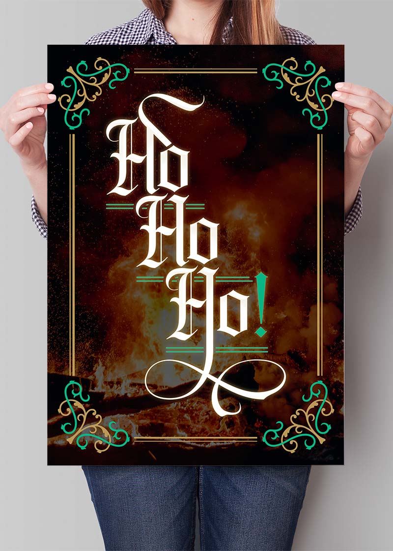 Ho Ho Ho Gothic Text Christmas Print Dark