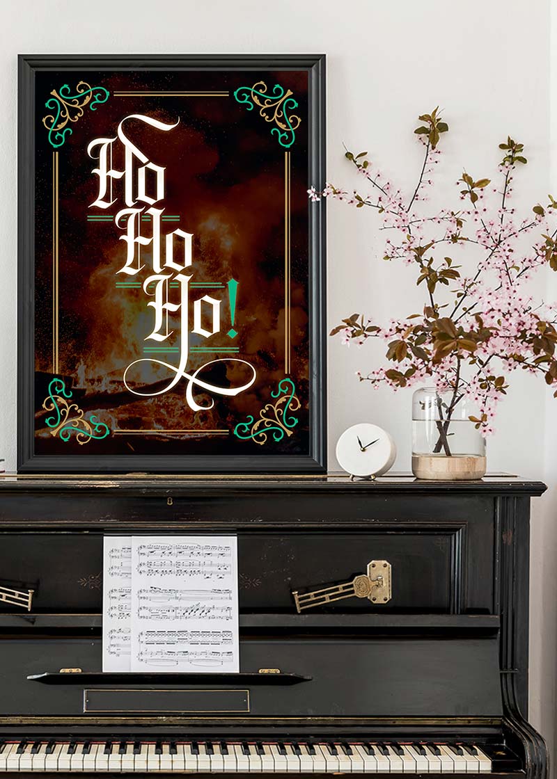 Ho Ho Ho Gothic Text Christmas Print Dark