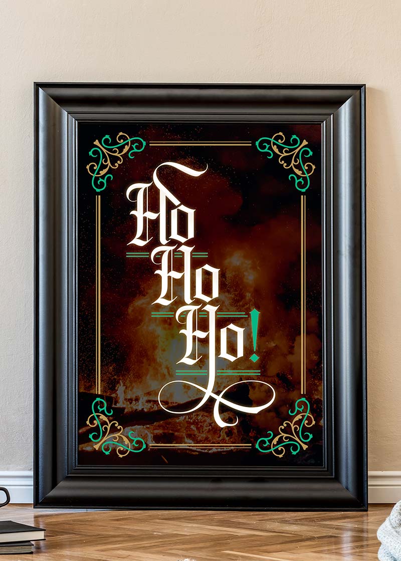 Ho Ho Ho Gothic Text Christmas Print Dark
