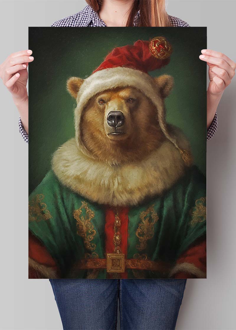 Christmas Bear Animal Portrait Print