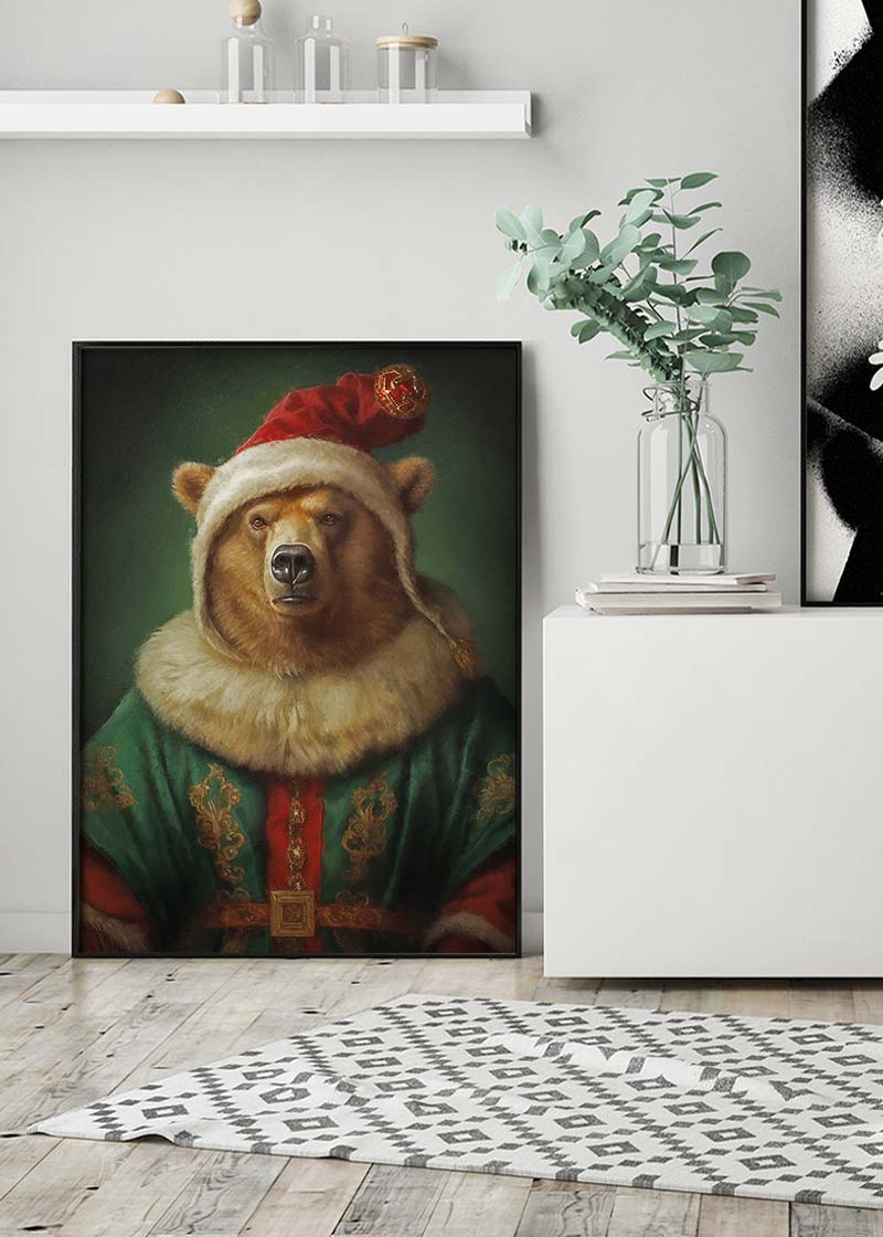 Christmas Bear Animal Portrait Print