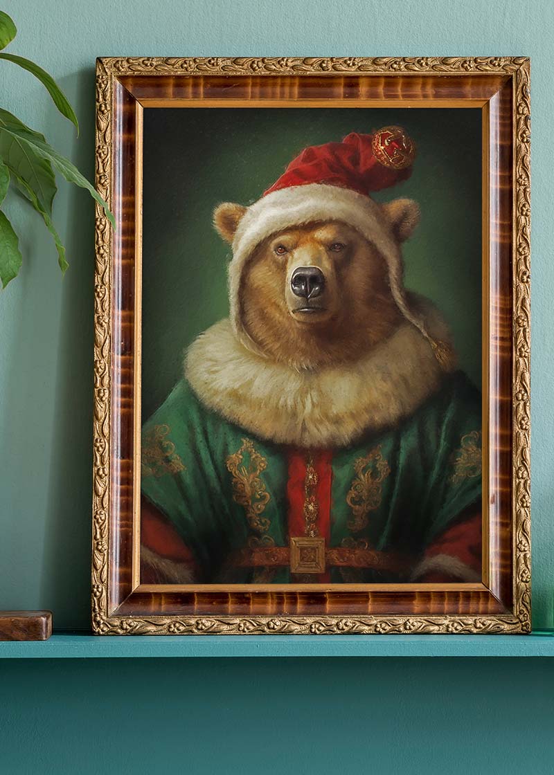 Christmas Bear Animal Portrait Print