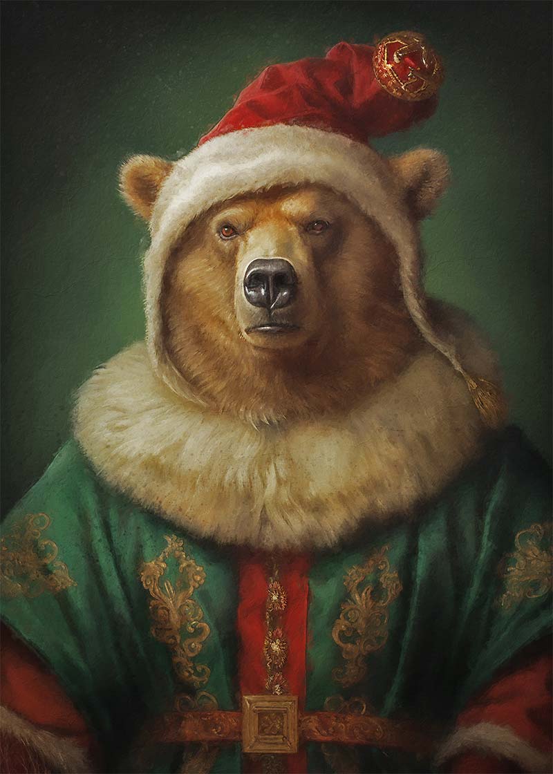 Christmas Bear Animal Portrait Print