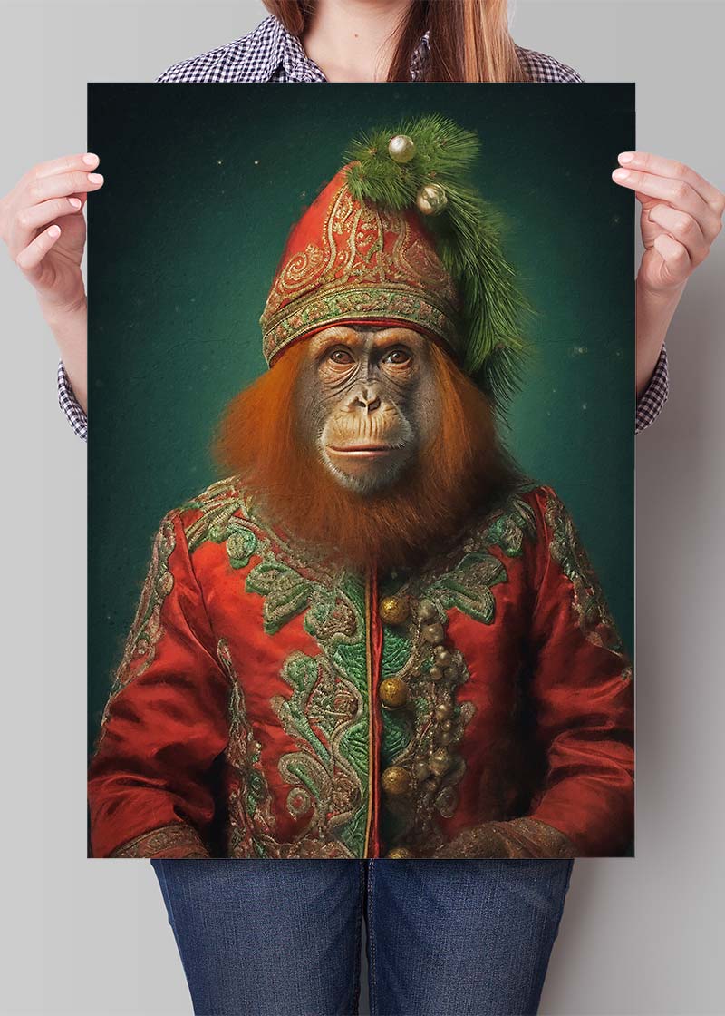 Christmas Orangutan Animal Portrait Print