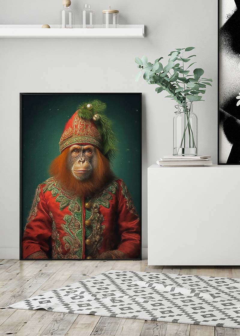 Christmas Orangutan Animal Portrait Print