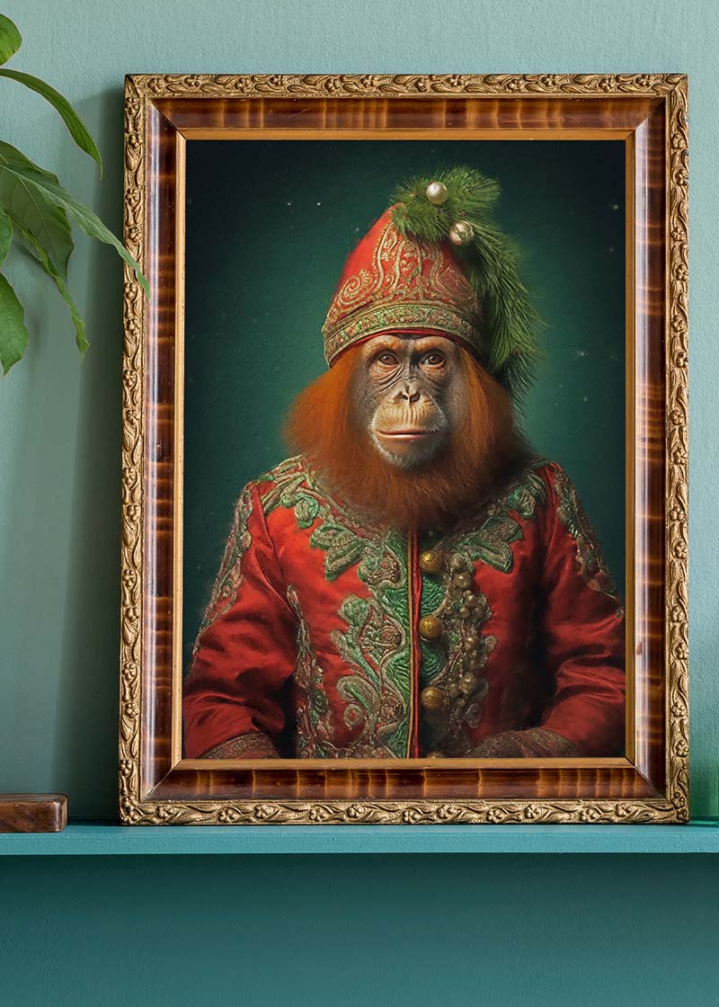 Christmas Orangutan Animal Portrait Print