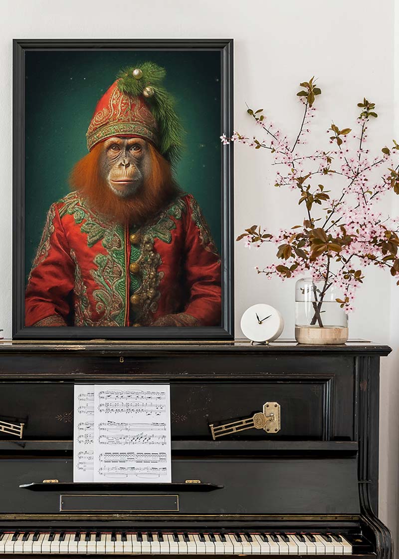 Christmas Orangutan Animal Portrait Print
