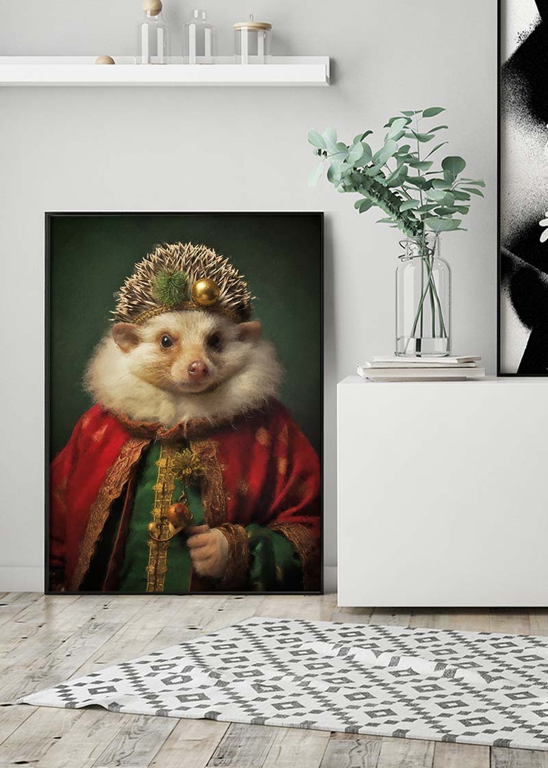 Christmas Hedgehog Animal Portrait Print