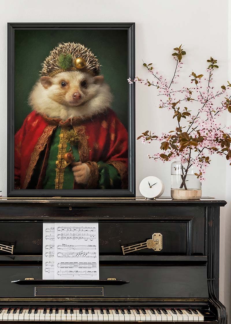 Christmas Hedgehog Animal Portrait Print