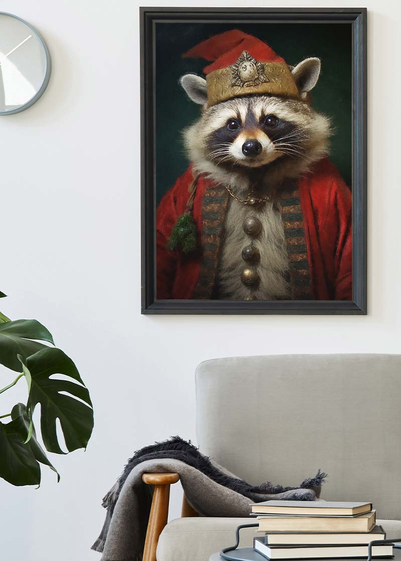 Christmas Racoon Animal Portrait Print