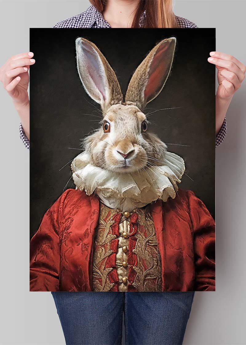 Christmas Rabbit Animal Portrait Print
