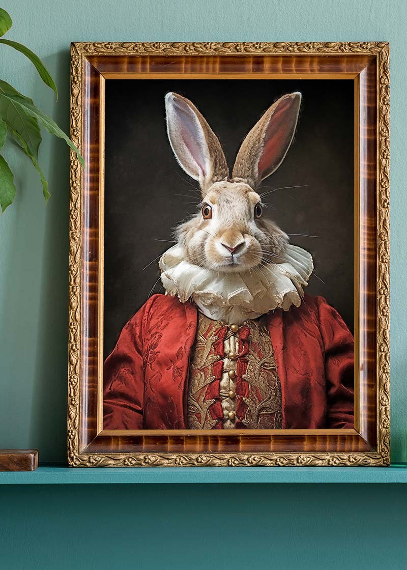 Christmas Rabbit Animal Portrait Print