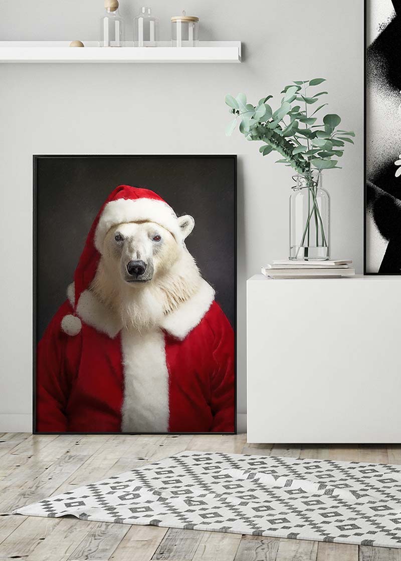 Christmas Polar Bear Animal Portrait Print