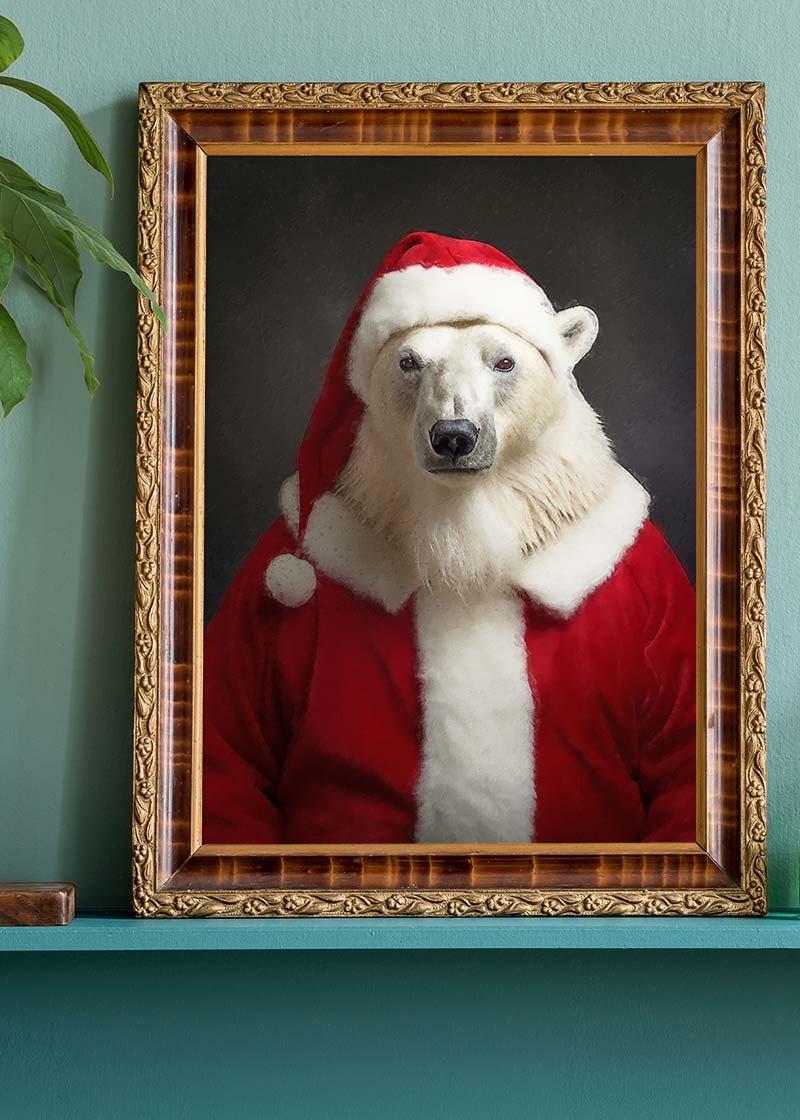 Christmas Polar Bear Animal Portrait Print