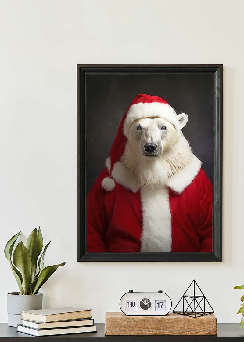 Christmas Polar Bear Animal Portrait Print