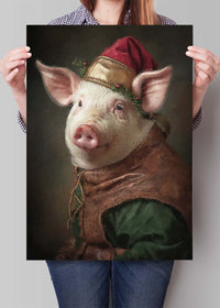 Christmas Pig Animal Portrait Print