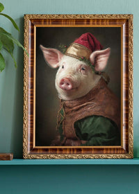 Christmas Pig Animal Portrait Print
