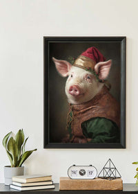 Christmas Pig Animal Portrait Print