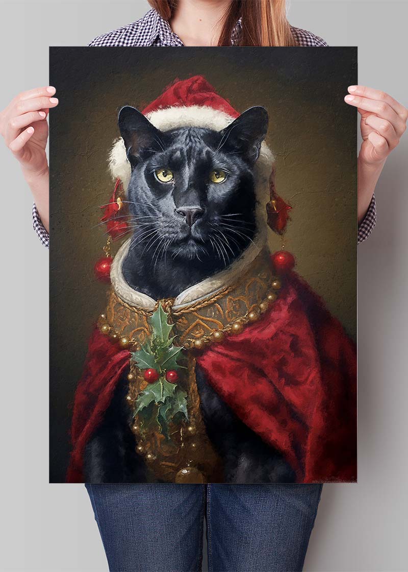 Christmas Panther Animal Portrait Print