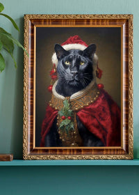 Christmas Panther Animal Portrait Print