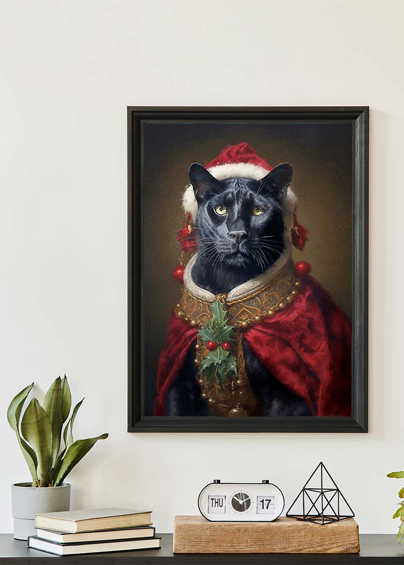 Christmas Panther Animal Portrait Print