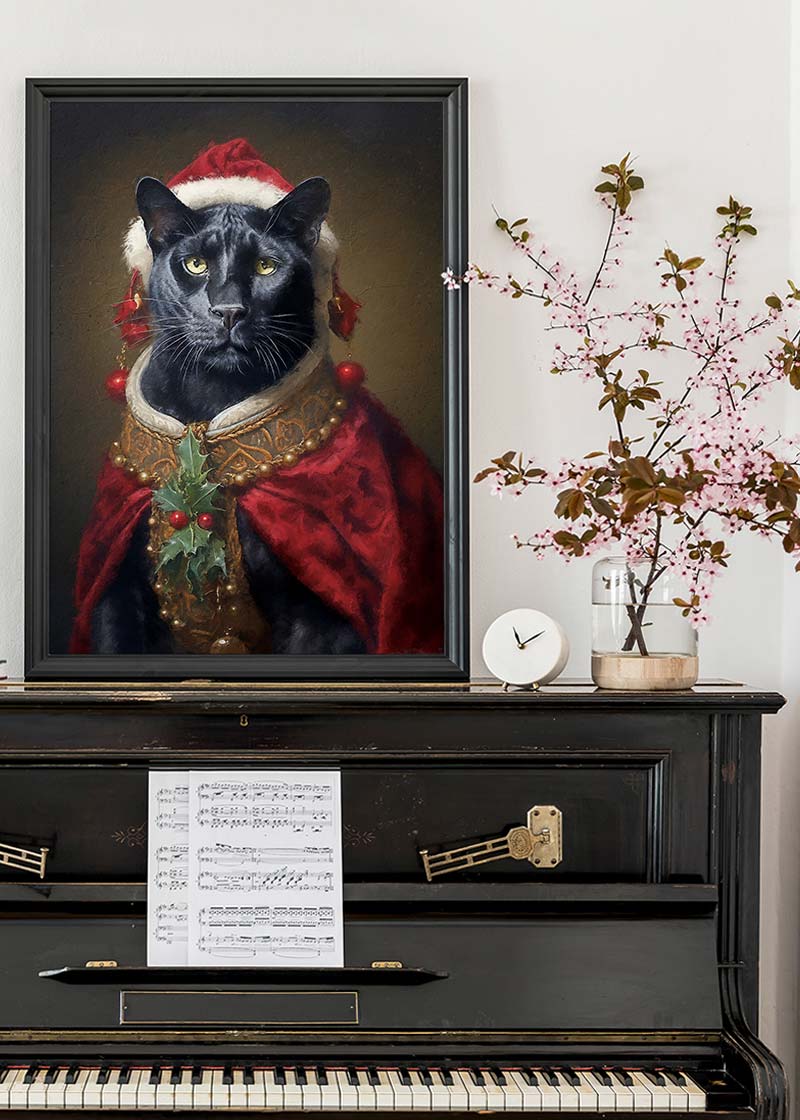Christmas Panther Animal Portrait Print