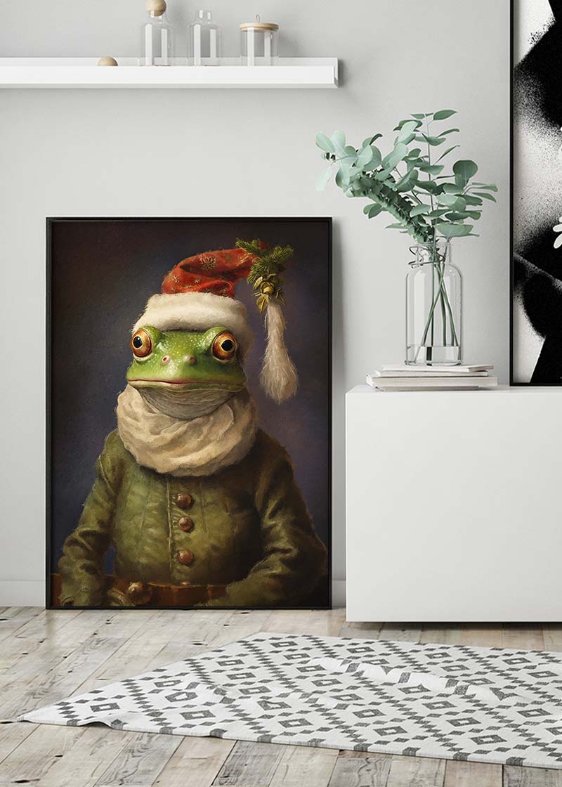 Christmas Frog Animal Portrait Print