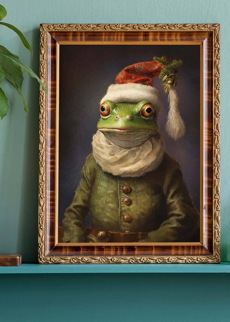 Christmas Frog Animal Portrait Print