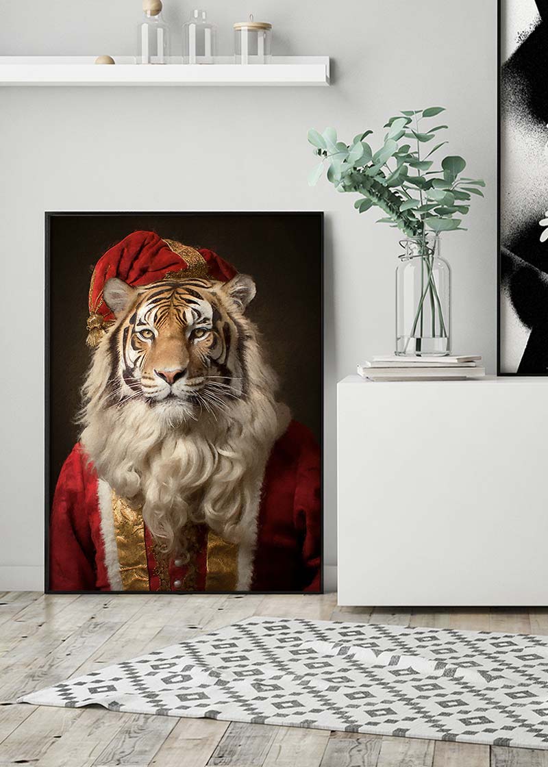 Christmas Tiger Animal Portrait Print