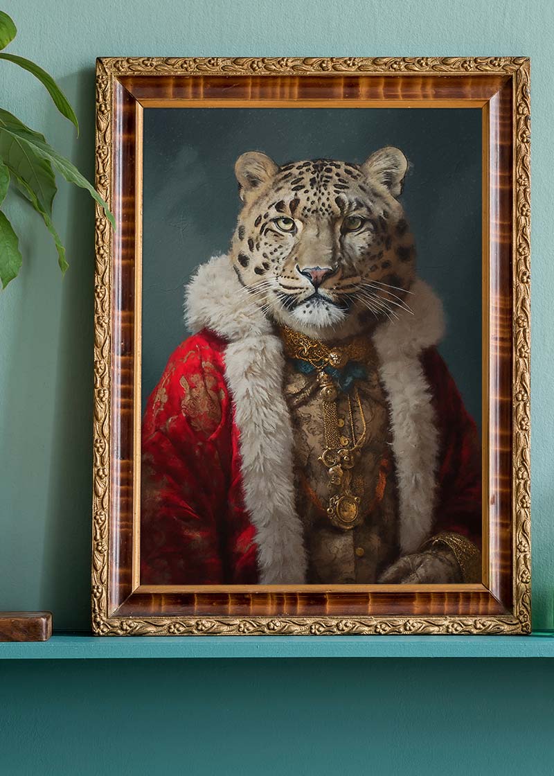 Christmas Snow Leopard Animal Portrait Print
