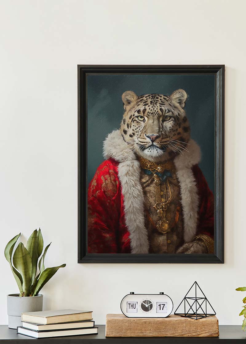 Christmas Snow Leopard Animal Portrait Print
