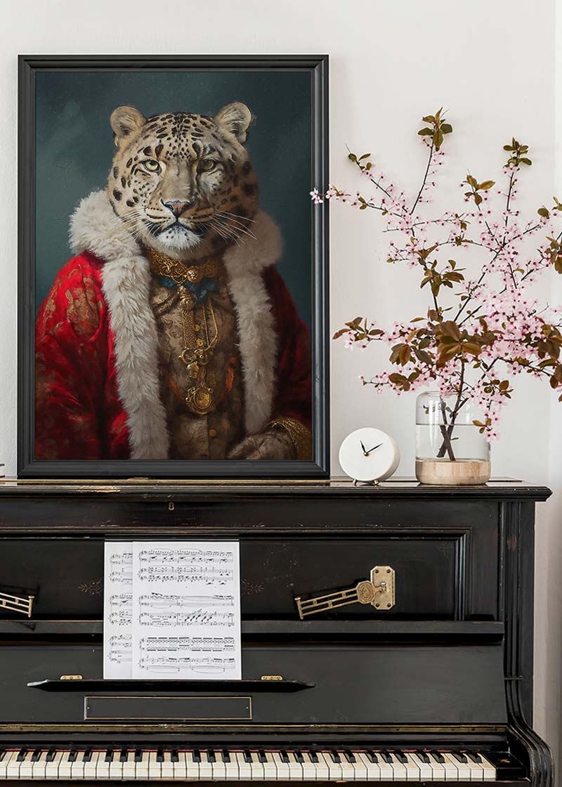 Christmas Snow Leopard Animal Portrait Print