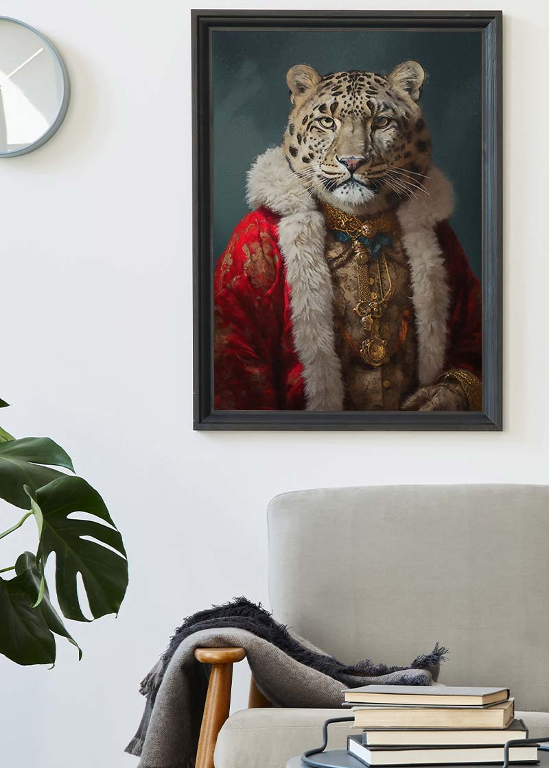 Christmas Snow Leopard Animal Portrait Print