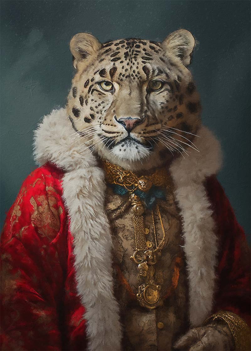Christmas Snow Leopard Animal Portrait Print