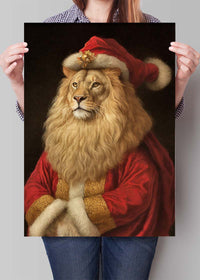 Christmas Lion Animal Portrait Print