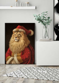 Christmas Lion Animal Portrait Print