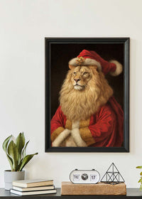 Christmas Lion Animal Portrait Print