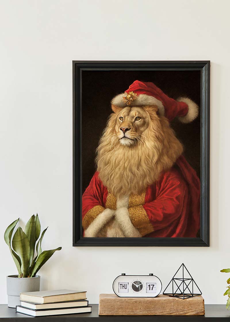 Christmas Lion Animal Portrait Print
