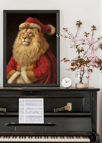 Christmas Lion Animal Portrait Print