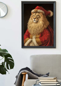 Christmas Lion Animal Portrait Print